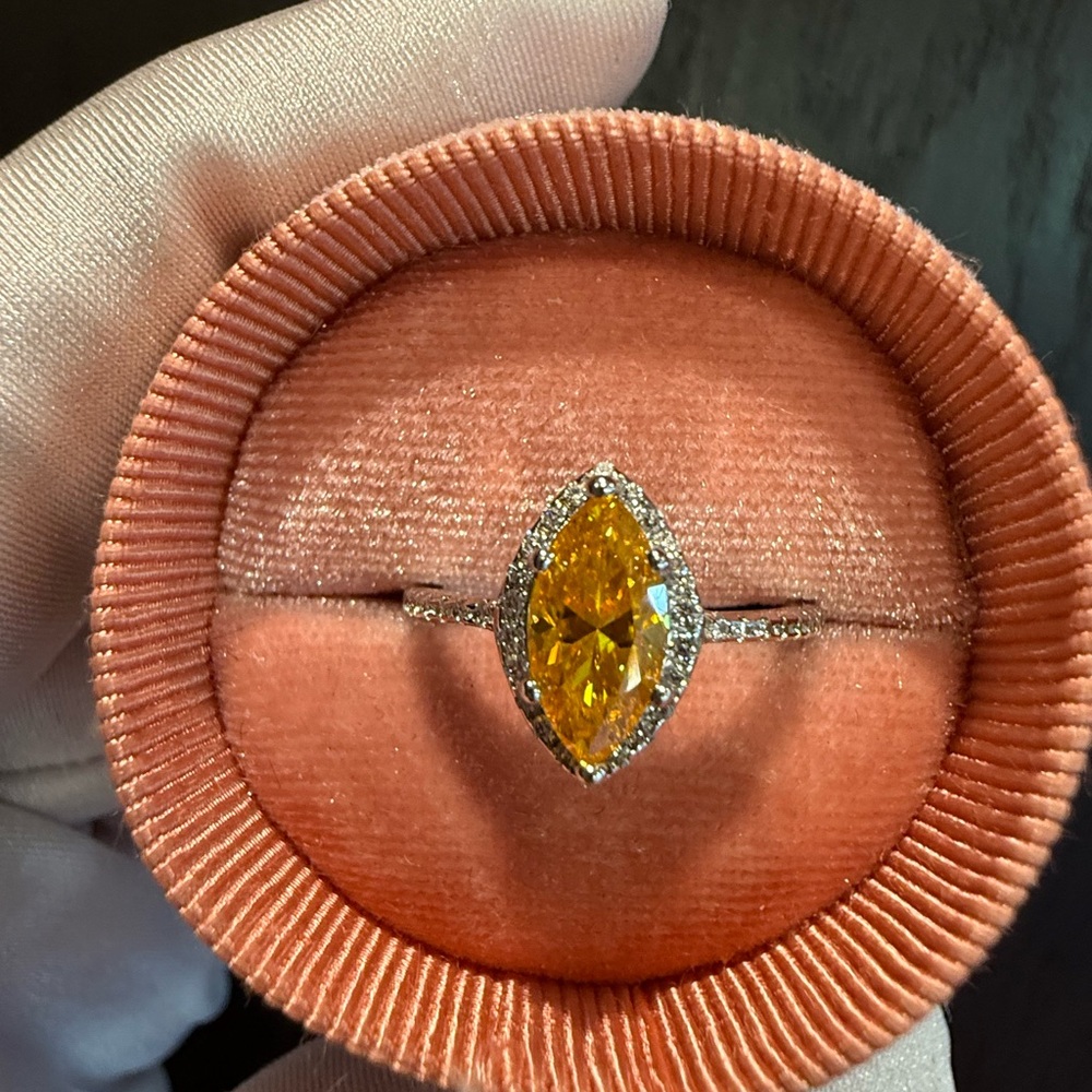 Elegant Yellow Halo Marquise-Cut Moissanite Ring size 6 in